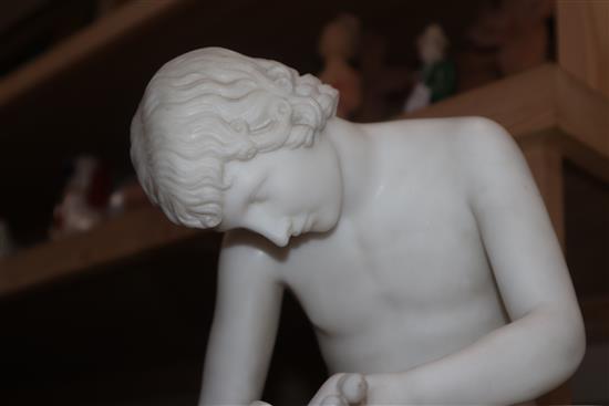 After the Antique, a white marble figure of The Spinario (Boy with Thorn), H 37cm